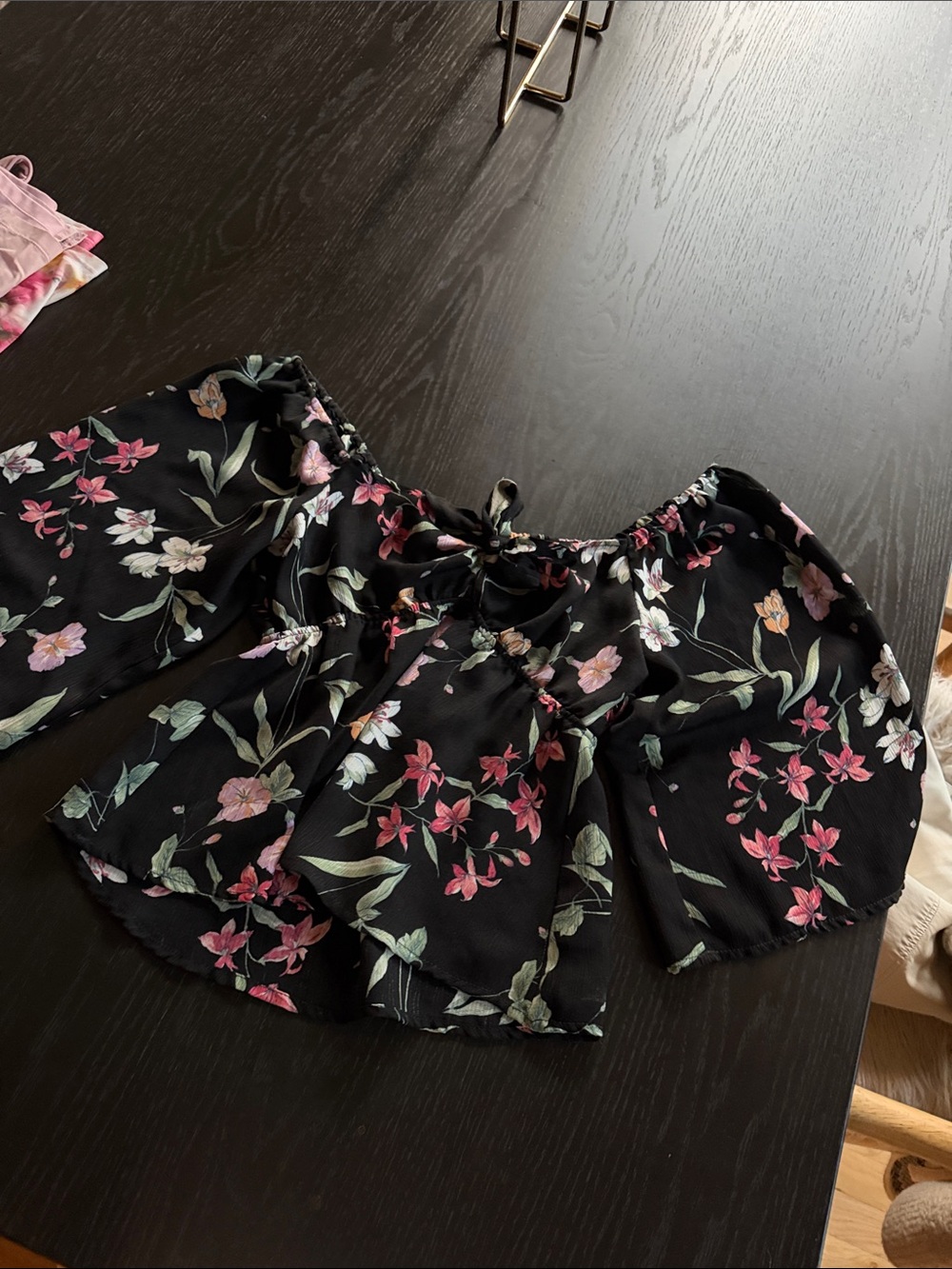 Jealous Tomato Black Floral Off-Shoulder Crop Blouse